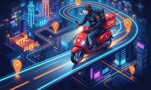 Un livreur Faffa Go à moto
